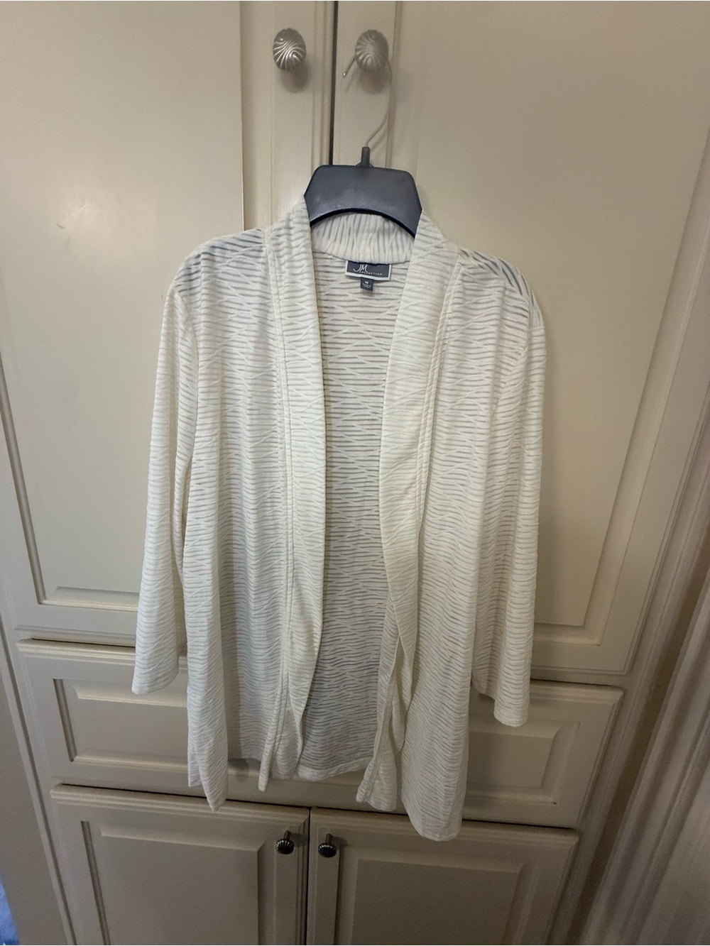 JM Collection Cream Open-Front 3/4 sleeves Lightweight jacket - Size M
